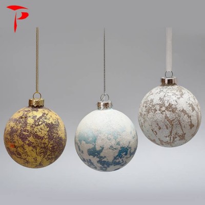 High Quality 8cm Glitter Styrofoam Christmas Ornament Ball Glass With Printing Glass Craft